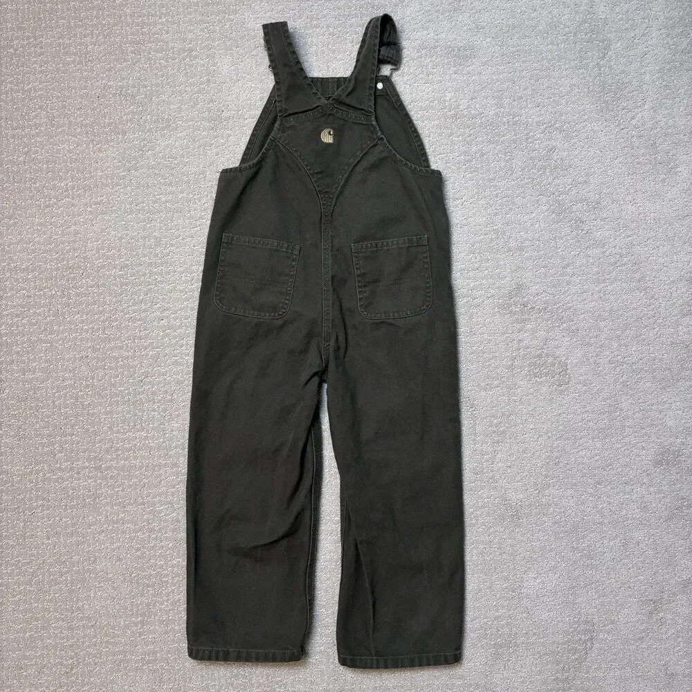 Carhartt Canvas Duck Bib Pockets Overalls Double Knee Green Workwear Durable 4T